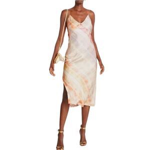 AllSaints Melody Marea Silk Slip Midi Dress Rainbow Pink Women's Size 2